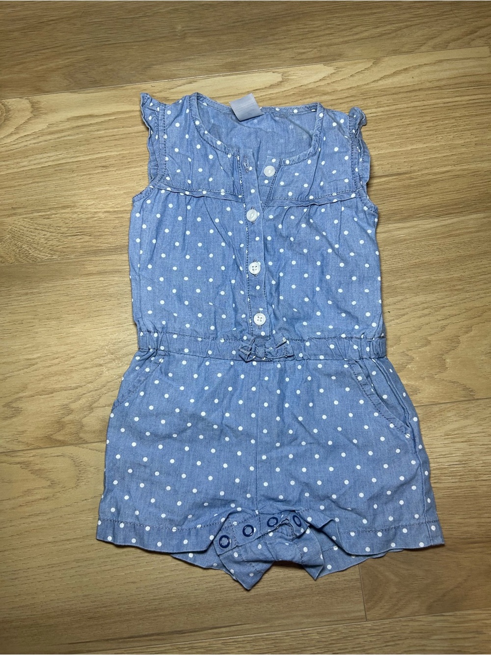 Carter's Blue Polka Dot Sleeveless Romper with Ruffle Shoulders